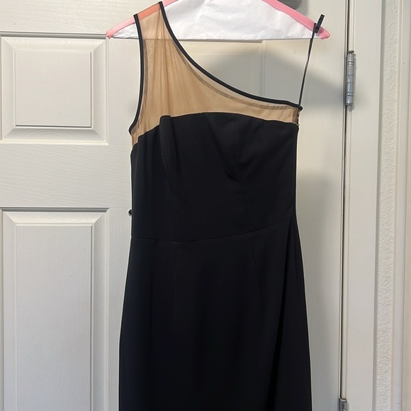 NWOT Dress The Population One Shoulder Sheer Midi Black Sheath Dress Sz Small - Picture 4 of 8